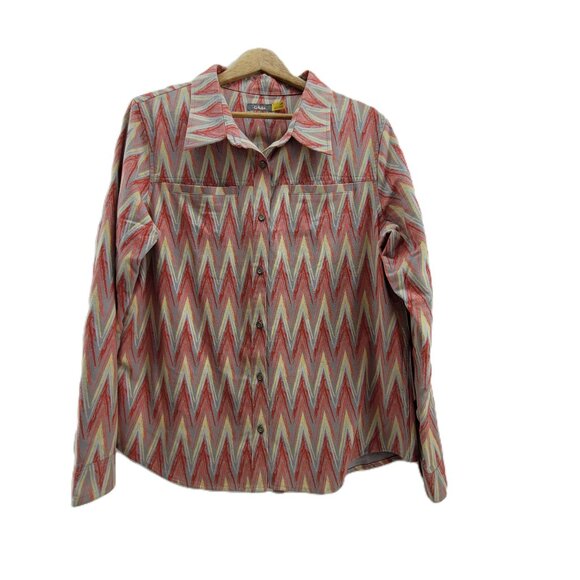 Cabela's Flannel Shirt Women's L Multicolor Chevron Long Sleeve Button Pockets - Picture 1 of 16